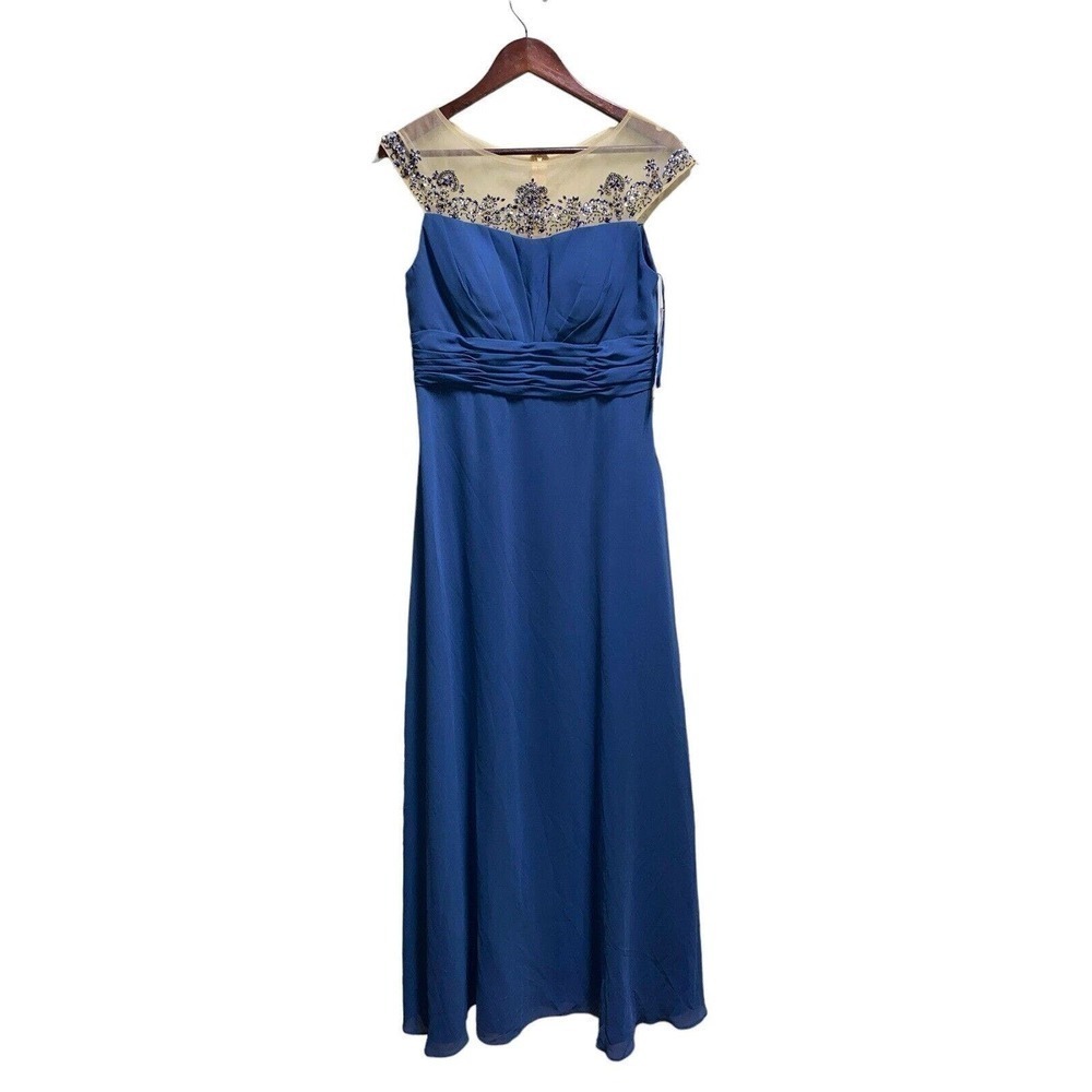 NWT Navy Blue formal long dress by‎ one by eight SZ 10 lined w/illusion n…